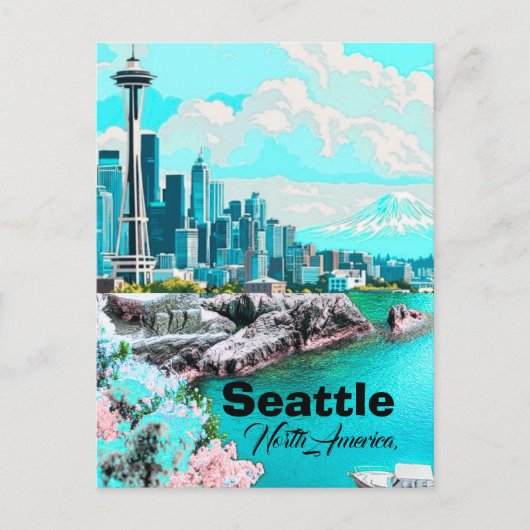 Art de carte postale de voyage à Seattle, Skyline  (Devant)