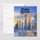Art de carte postale de voyage de Doha, Skyline de (Devant / Derrière)