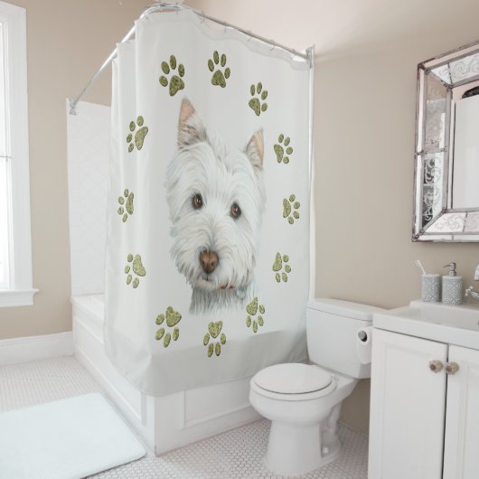 Art de chien de Westie et rideau en douche de (En situation)