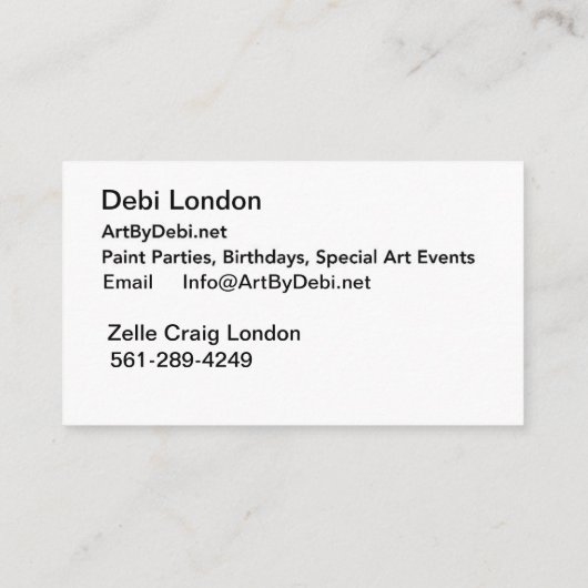 Art De Debi, Carte de visite (Dos)