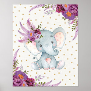 Art de nurserie éléphant floral violet signe déco