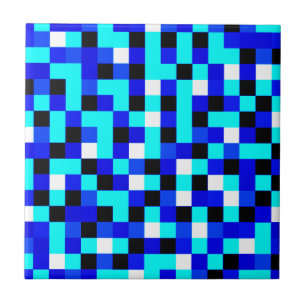 Art de pixel à carreaux aléatoire - Bleu et blanc