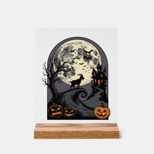 Art de silhouette Halloween vintage lune chèvre ha