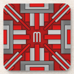 Art Deco 1920: Geometric Red-Grey Onderzetter