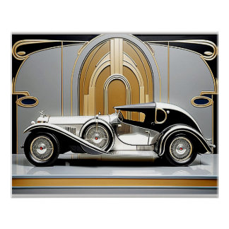 Art Deco 1920-jaren stijl autoreclameposter. Perfect Poster