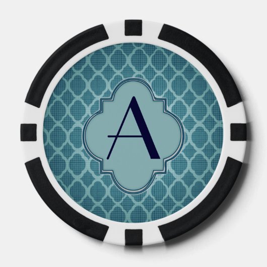 Art deco, 1920 patroon monogram blauwgroen elegant poker chips (Voorkant)