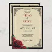 Art Deco 1920 Red Rose bruiloft Kaart (Voorkant / Achterkant)