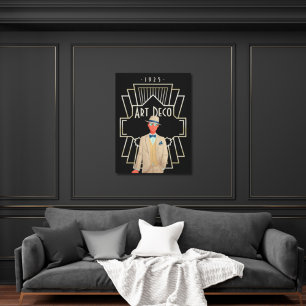 Art Deco 1920s Dapper Gent Gold Lijst Black Canvas Afdruk