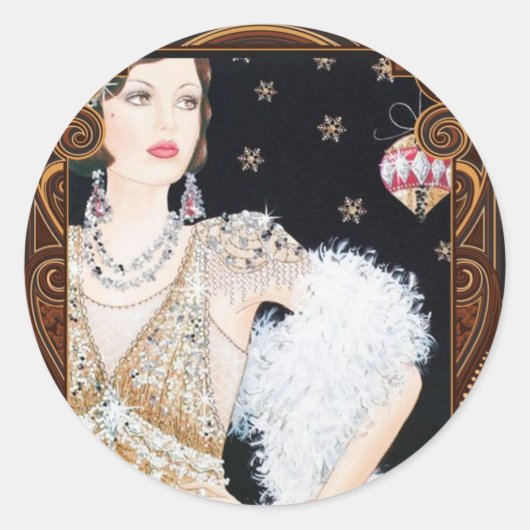 Art Deco 1920's Flapper Christmas Sticker (Voorkant)
