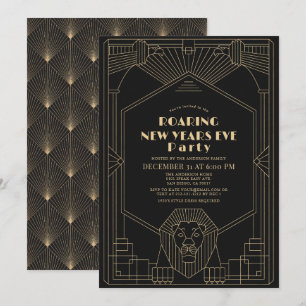 Art Deco 1920's Gatsby Leeuw New Years Eve Party Kaart