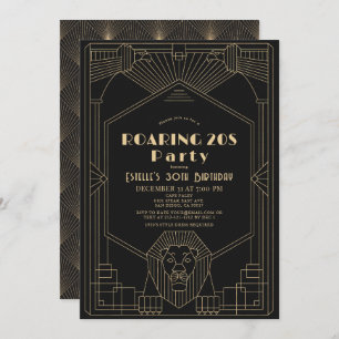 Art Deco 1920's Gatsby Lion Roaring 20s Verjaardag Kaart