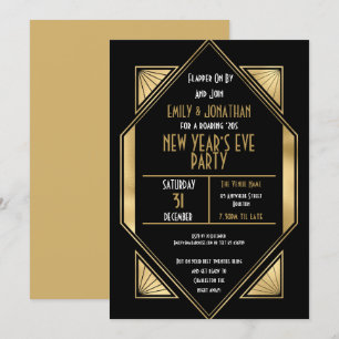 Art Deco 1920s Gold Black - Nieuwe jaren Eve Party Kaart