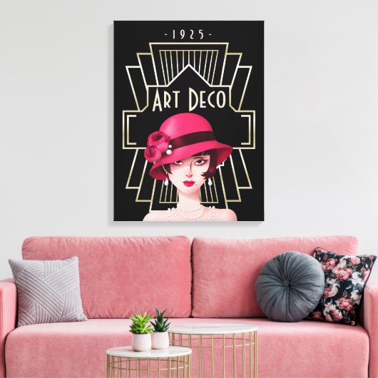Art Deco 1920s Lady Pet Gold Lijst Black Canvas Afdruk (Insitu (Woonkamer))