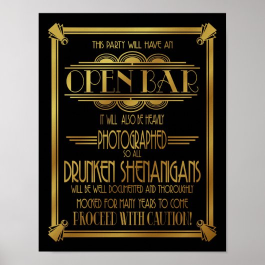 Art Deco 20-stijl OPEN BAR Poster (Voorkant)