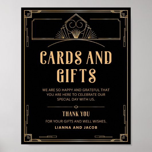 Art Déco 20s Cartes et cadeaux Black Gold Mariage (Devant)