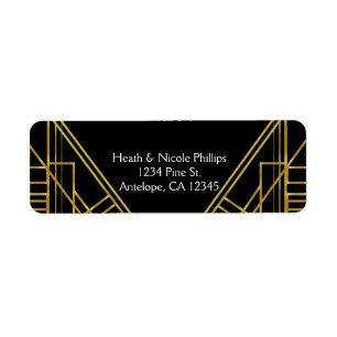 Art Deco 20's Goud & Zwart Gatsby adreslabels Etiket