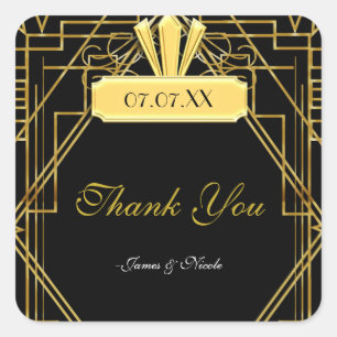 Art Deco 20's Goud & Zwart Gatsby Favor Sticker
