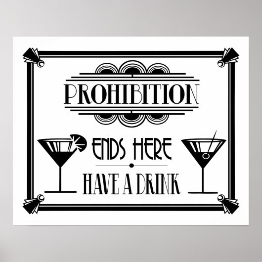 Art Deco 20's stijl "Cocktail Bar BLACK Poster (Voorkant)