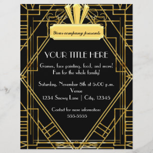 Art Deco 20's Zwarte Gouden Glam Evenement Flyer P