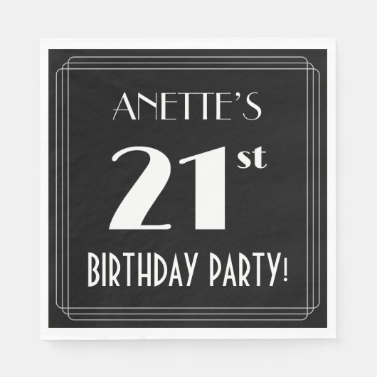 Art Deco 21st Birthday Party met aangepaste naam Servet (Voorkant)