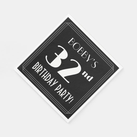 Art Deco 32e verjaardag met aangepaste naam Servet (Hoek)