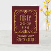 Art Deco 40e bruiloft Jubileum Namen Ruby Rood Kaart (Gele Bloem)