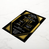 Art Deco 40th Birthday Black Gold Real Folie Uitnodiging (Gedraaid)