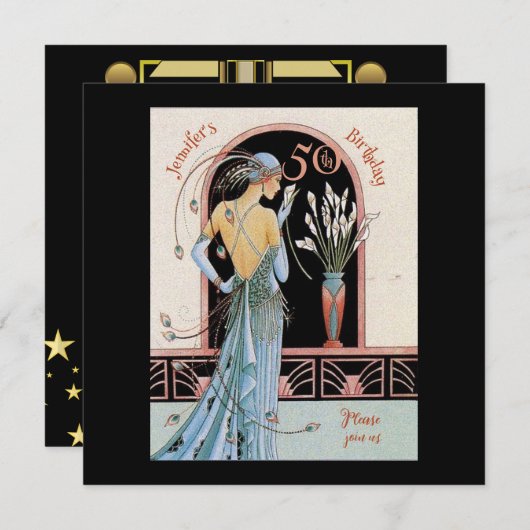 Art Déco 50E Anniversaire Gatsby Thème Invitations (Devant / Derrière)