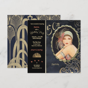 Art Deco 50ste verluisterfeest 1920's Flapper Girl Kaart