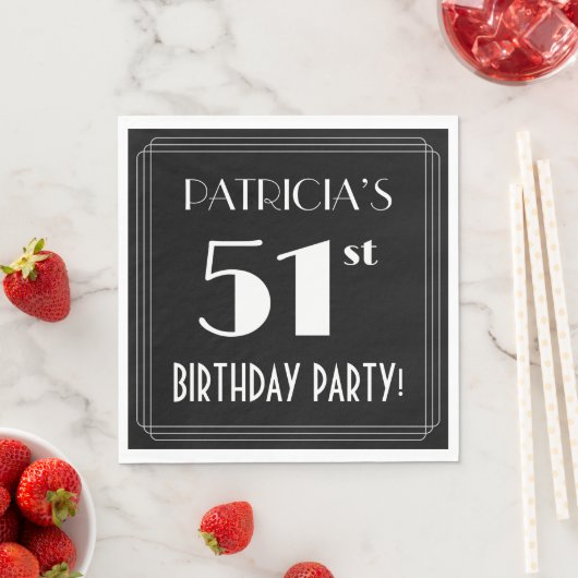 Art Deco 51st Birthday Party met aangepaste naam Servet (Insitu)