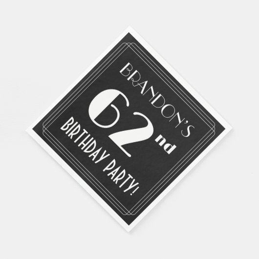 Art Deco: 62e verjaardag met aangepaste naam Servet (Hoek)