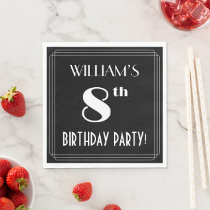 Art Deco: 8th Birthday Party met aangepaste naam Servet