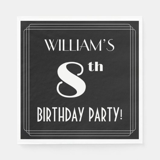 Art Deco: 8th Birthday Party met aangepaste naam Servet (Voorkant)