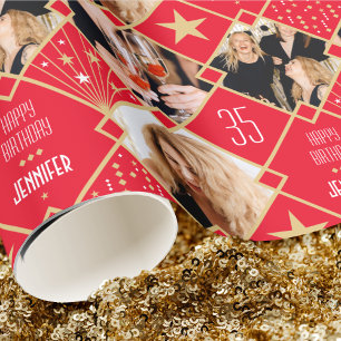 Art Deco Aangepaste leeftijd naam & foto's Birthda Cadeaupapier