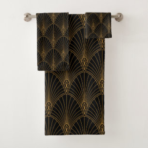 Art Deco  Abstract Geometric Black en Gold Bad Handdoek