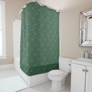 Art Deco Abstract Geometrisch Groen en Goud Douchegordijn