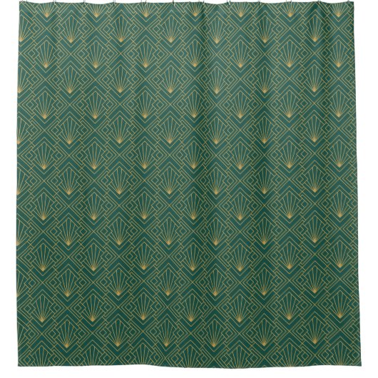 Art Deco  Abstract Geometrisch Groen en Goud Douchegordijn (Voorkant)