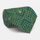 Art Deco  Abstract Geometrisch Groen en Goud Stropdas (Opgerold)