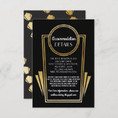 Art Deco Accommodding Wedding-kaarten Gold Black Informatiekaartje (Voorkant / Achterkant)