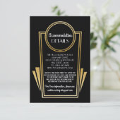 Art Deco Accommodding Wedding-kaarten Gold Black Informatiekaartje (Staand voorkant)