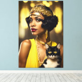 Art Deco, Afro-Amerikaanse Flapper, Gatsby Style Canvas Afdruk (Insitu (Houten vloer))