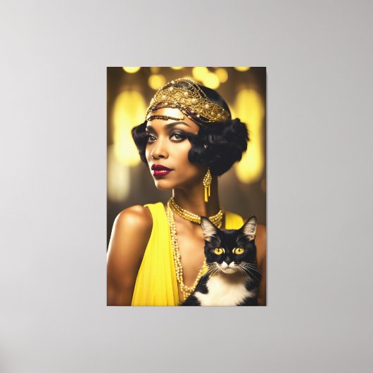 Art Deco, Afro-Amerikaanse Flapper, Gatsby Style Canvas Afdruk (Voorkant)