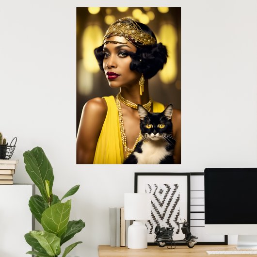 Art Deco, Afro-Amerikaanse Flapper, Gatsby Style Poster (Thuiskantoor)