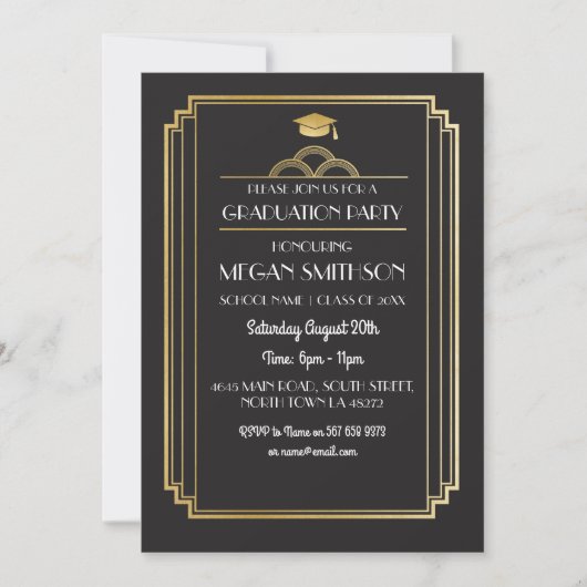 Art Deco Afstudeerfeest Nodig Goud 1920s Gatsby ui Kaart (Voorkant)