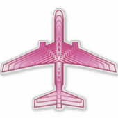 Art Deco Airplane, Fuchsia and Pastel Pink Sticker (Voorkant)