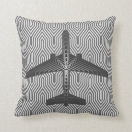 Art Deco Airplane, Graphite en Silver Grey Kussen