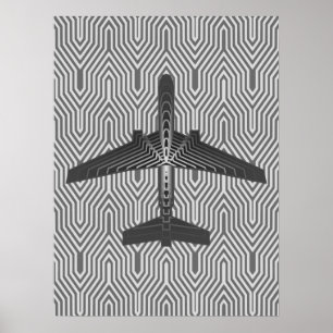 Art Deco Airplane, Graphite en Silver Grey Poster
