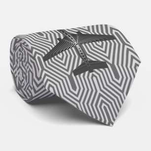 Art Deco Airplane, Graphite en Silver Grey Stropdas
