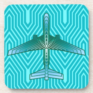 Art Deco Airplane, Turquoise, Blauwgroen en Aqua Drankjes Onderzetter