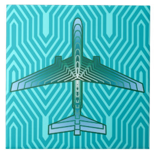 Art Deco Airplane, Turquoise, Blauwgroen en Aqua Tegeltje